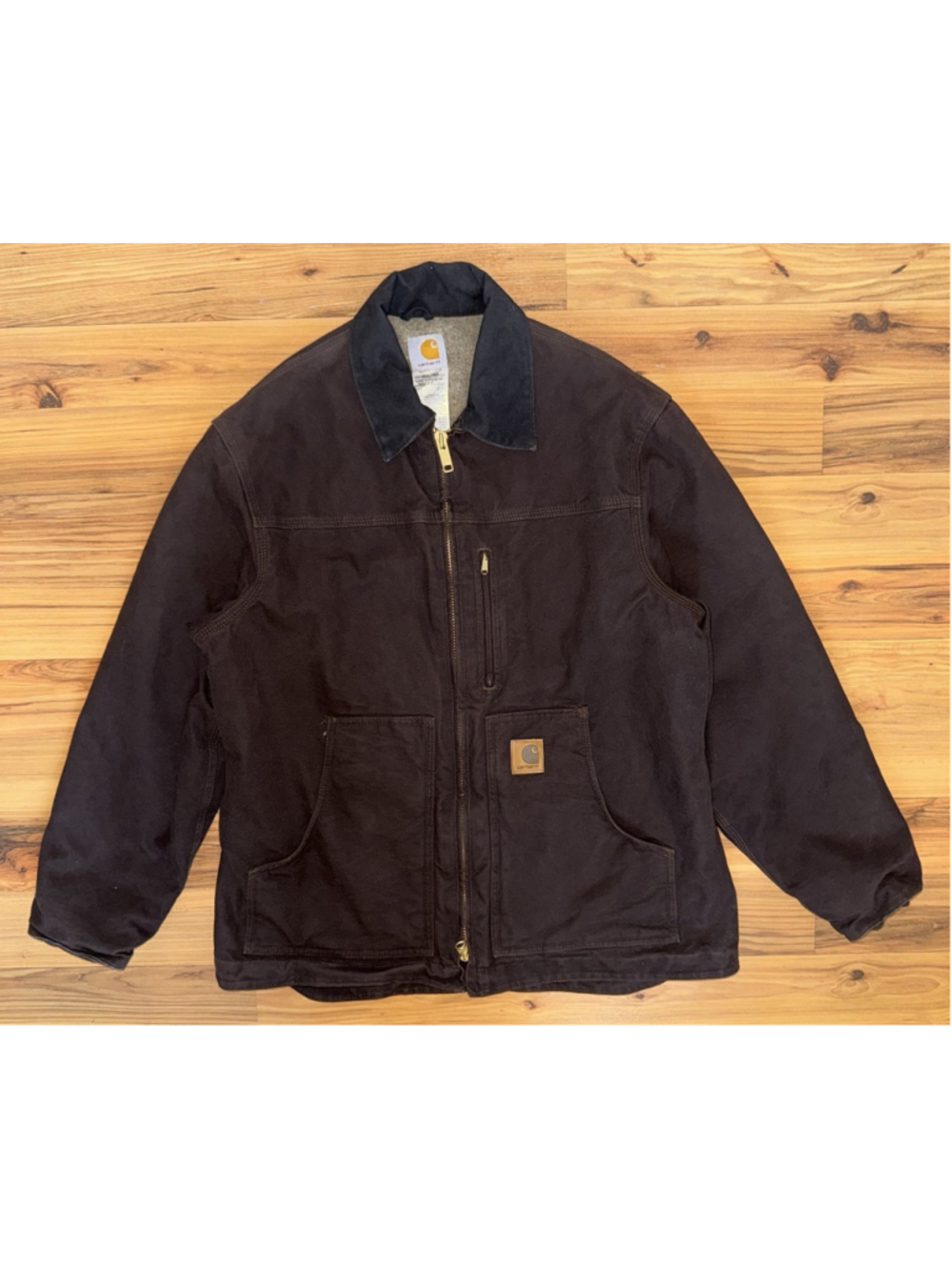 Carhartt C61 DKB Sandstone Ridge Coat Mens L Dark Brown Sherpa Lined Workwear